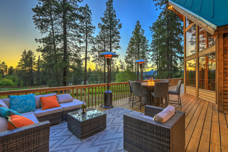 space heaters on contemporary treated wood deck